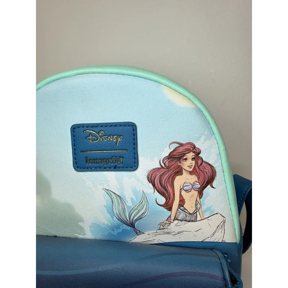 Disney Loungefly Little Mermaid Ariel Mini Backpack Flounder Sebastian Blue Bag